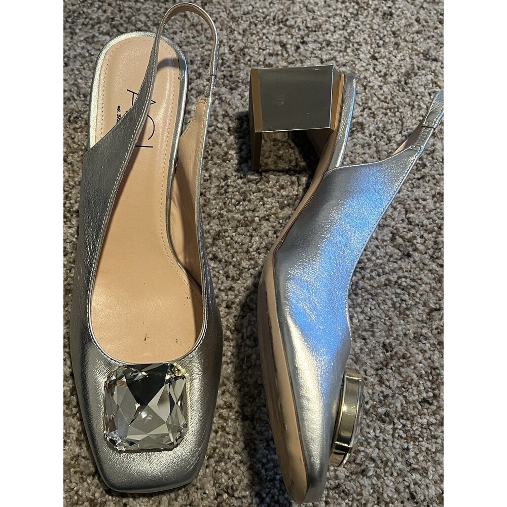 AGL Angie Crystal Silver Sling back Leather Pump Shoes Sz 10 $550